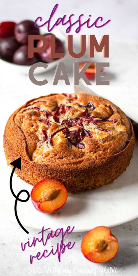 An easy to follow recipe for making a moist and delicious plum cake, loaded with fragrant spices and sliced red plums. Best Plum Cake Recipe, Plum Recipes Cake, Blueberry Cream Pies, Fresh Fruit Desserts, Apple Pie Recipe Homemade, Streusel Cake, Fruit Dessert Recipes, Plum Cake, Sheet Cake Recipes