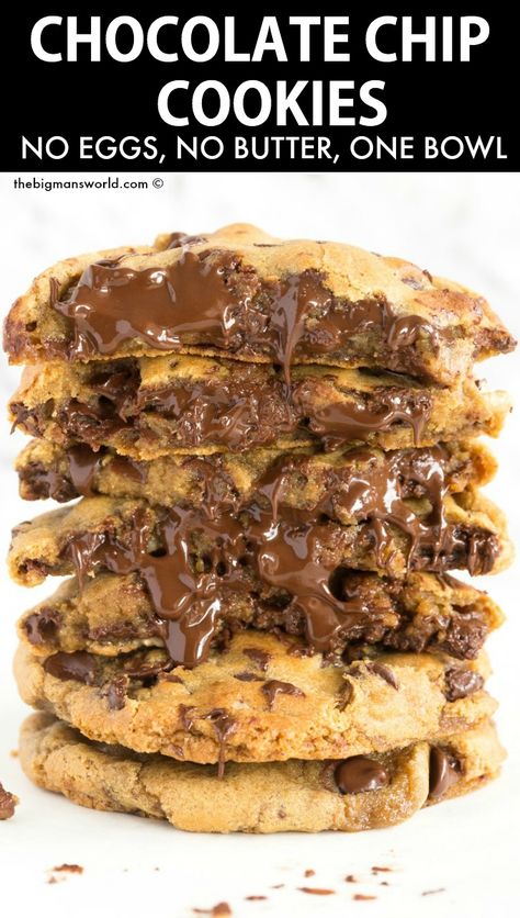 Egg And Butter Free Cookies, Vegan Chocolate Chip Cookies No Butter, No Egg No Butter Desserts, Vegan Soft Cookies, Vegan Cookies No Butter, Baking No Eggs, No Butter Cookie Recipe, Dairy And Egg Free Recipes, The Best Chocolate Chip Cookies Recipe