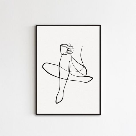 Kitchen Line Art, Minimalist Wall Art Printable, Coffee Line, Picasso Drawing, Coffee In Hand, Back Drawing, Drawing Minimalist, Feminine Wall Art, One Line Drawing