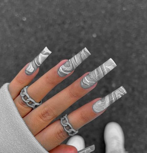 Grey Square Acrylic Nails, Grey Long Nails, Grey Square Nails, Saturn Nails, Nail Ideas Thanksgiving, Grey Nail Ideas, Thanksgiving Nails Acrylic, Cute November Nails, Grey Acrylic Nails