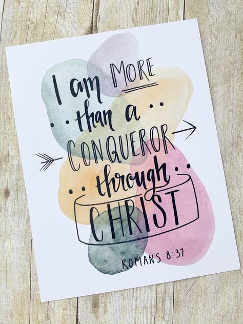 More Than A Conqueror Romans 8.37 Art Print | Etsy More Than A Conqueror, Romans Bible, Scripture Artwork, Romans 8 37, Calligraphy Artwork, Calligraphy Words, Broken Arrow, Verse Art, Romans 8