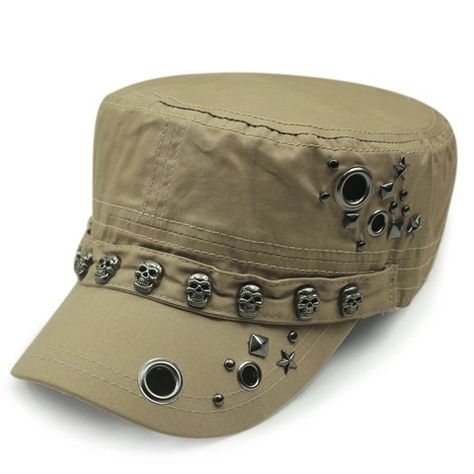 Military Hat For Men Fashionable Hollow Circle Ring Skull Rivet FREE SHIPPING!!! by RebelStreetClothing on Etsy Military Hats, Punk Skull, Army Hat, Mode Hippie, Fitted Baseball Caps, Army Cap, Flat Hats, Autumn Fits, Military Hat