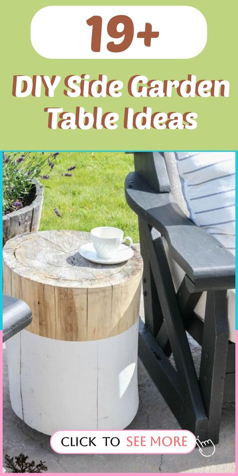 Create a relaxing and welcoming outdoor sanctuary by incorporating these creative DIY side garden table ideas. Add character and usability to your outdoor living space with different options like a simple concrete block and wooden plank table for a modern touch, repurposing an old barrel or crate for a vintage look, or crafting a multi-tiered table from stacked planters for a playful feel. These handmade tables are perfect for displaying plants, hosting drinks, or showcasing decor items in your Stacked Planters, Garden Table Ideas, Handmade Tables, Log Side Table, Cucumber Health Benefits, Tiered Table, Coffee And Reading, Cucumber Benefits, Displaying Plants