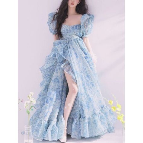 Just found this amazing item on AliExpress. Check it out! $34.70 40％ Off | Blue Floral Evening Party Long Dress Women Beach Summer Vintage Elegant Dresses Female Chiffon Korean Sweet Princess Dress 2023 Long Fairy Dress, Fairycore Dresses, Beach Party Dress, Short Puff Sleeve, Ruffles Fashion, Puff Sleeve Dresses, Summer Party Dress, Fairy Dress, Print Chiffon