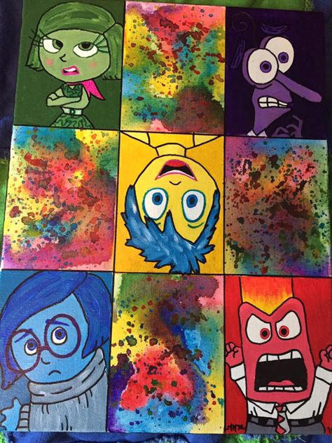 Inside Out painting my boyfriend made me for my birthday. #insideout #disney #pixar #joy #sadness #disgust #anger #fear #disneypixar Inside Out Artwork, Inside Out 2 Painting, Inside Out Painting Ideas, Inside Out Painting, Disney Canvas Art, Disney Canvas, Painting Birthday, Cute Canvas Paintings, Easy Canvas Art