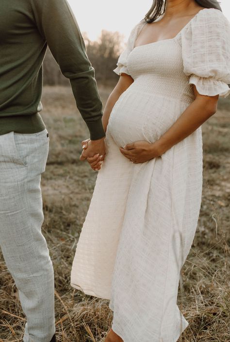 White Dress Maternity Shoot With Husband, Neutral Maternity Pictures, Modest Maternity Photos, Christmas Maternity Outfits, Fall Maternity Shoot, Maternity Family Photos, Traditional Lifestyle, Christmas Maternity, Fall Maternity Photos