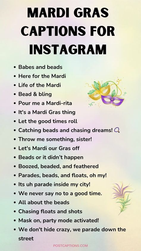 Mardi Gras Captions for Instagram Mardi Gras Captions Instagram, Mardi Gras Captions, Comment Ideas For Instagram Friends, Mardi Gras Quotes, Mardi Gras Sayings, Comment Ideas, Captions Sassy, Sassy Captions, Mardi Grad