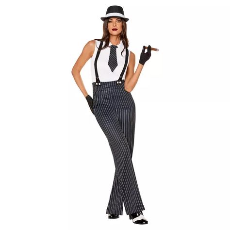 Mobster Costume Female Diy, Gangster Woman Costume, Halloween Bartender Costumes, Cabaret Halloween Costumes, 1920s Female Gangster, Mobster Costume Female, Speakeasy Party Outfit, 1920s Gangster Women, Cabaret Outfit