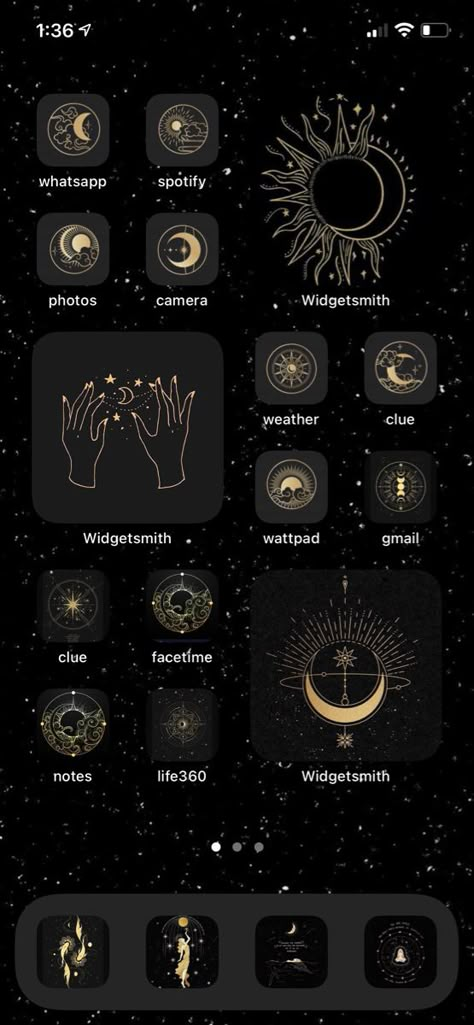 Witchy Iphone Aesthetic, Astrology Iphone Theme, Moon Themed Phone Layout, Home Screen Layout Iphone Halloween, Moon Phone Layout, Witchy Icons Iphone, Astronomy Phone Theme, Witchy Iphone Icons, Witchy Phone Icons