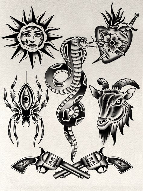 Traditional tattoo flash ready to print A4 size Digital file Tattoo Shirt Design, Traditional Sailor Tattoos, American Traditional Tattoo Flash, Traditional Tattoo Black And White, Flash Art Tattoos, Tattoo Portfolio Ideas, Traditional Tattoo Drawings, Traditional Black Tattoo, Petit Tattoo