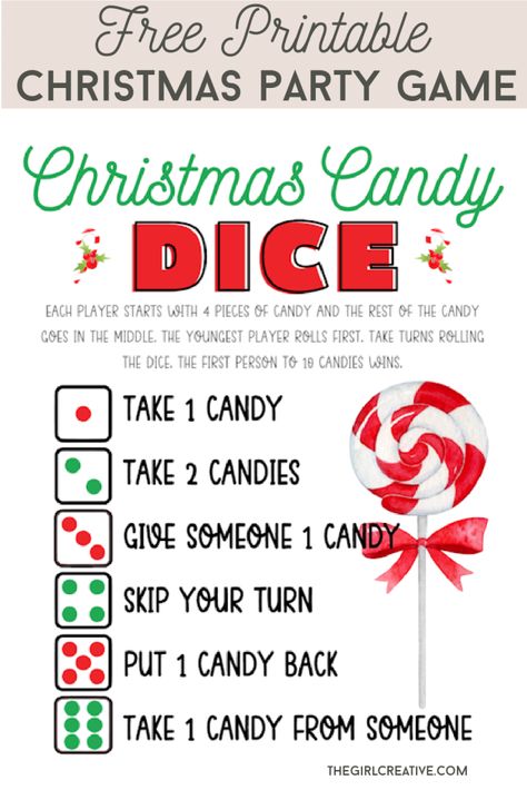 Christmas Candy Dice Game Candy Dice Game, Free Christmas Games, Christmas Printable Activities, Merry Christmas Coloring Pages, Christmas Bingo Game, Christmas Party Activities, Xmas Games, Fun Christmas Party Games, Candy Games