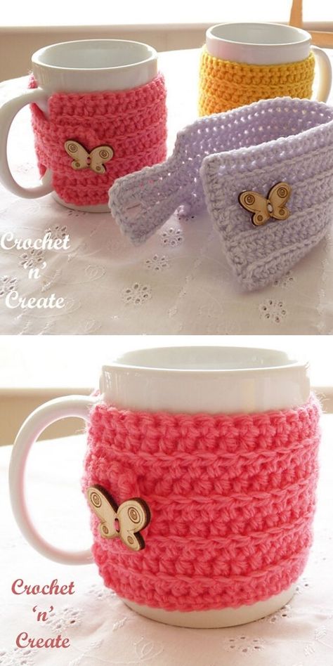 35 Warm And Practical Cup Cozy Ideas That Make You Smiling Crochet Stanley Cup Holder, Mug Holder Ideas, Crochet Mug Cozy Free Pattern, Crochet Cup Cozy Free Pattern, Cup Holder Crochet, Quick Teacher Gifts, Cup Sleeve Pattern, Crochet Charms, Crochet Cozies