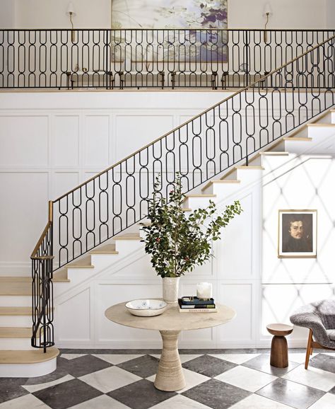 Bonesteel Trout Hall Marble Oval Table, Checkerboard Floor, Living Interior, Foyer Design, Black And White Tiles, Interiors Magazine, Oval Table, Dining Table Marble, Kids Interior