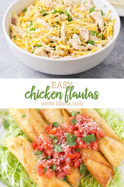 Delicious, crunchy chicken flautas are filled with shredded chicken, salsa, cheese, and more! They can be fried, air fried, or even baked! #chickenflautas #flautas #mexicanrecipes #mexican #chicken Chicken Flautas, Chicken Salsa, Crunchy Chicken, Savory Chicken, Mexican Chicken, Chicken Dishes Recipes, Cooking Instructions, Mexican Dishes, Shredded Chicken