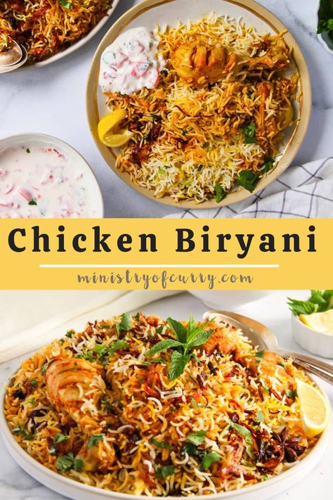 Ultimate chicken biryani recipe! A flavor-packed meal with tender marinated chicken, aromatic basmati rice, a rich blend of spices and caramelized onions cooked to perfection. Ideal for special occasions or a delightful family meal. Fried Onions Recipe, Chicken Dum Biryani, Basmati Rice Recipes, Biryani Rice, Chicken Biryani Recipe, Dum Biryani, Chicken Biryani, Biryani Recipe, Onion Recipes