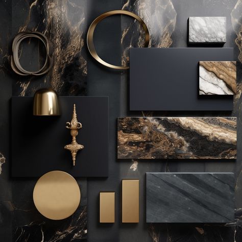 Black Moody Wallpaper, Spa Grand Opening Ideas, Spa Grand Opening, Luxury Black Bathroom, Grand Opening Ideas, Material Moodboard, Sample Boards, Materials Board Interior Design, Blue Shades Colors