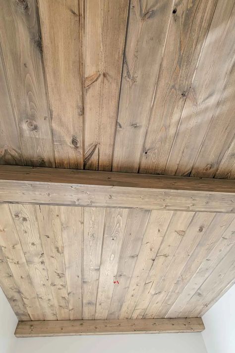 Wood Plank Ceiling, Powder Room Remodel, Shiplap Ceiling, Tongue And Groove Ceiling, Plank Ceiling, Wood Bath, Rustic Ceiling, Diy Ceiling, Bathroom Ceiling