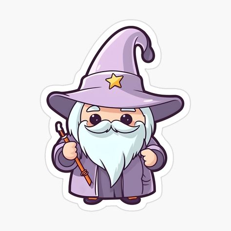 This cute Kawaii wizard sticker is the perfect addition to any magical lover's collection, with its adorable cartoon style, trendy aesthetic, and signature wizard hat. Magic World Drawing, Cute Wizard Drawing, Magic Aesthetic Drawing, Wizard Hat Drawing, Wizard Cartoon, Cartoon Wizard, Wizard Drawings, Wizard Design, Cute Wizard