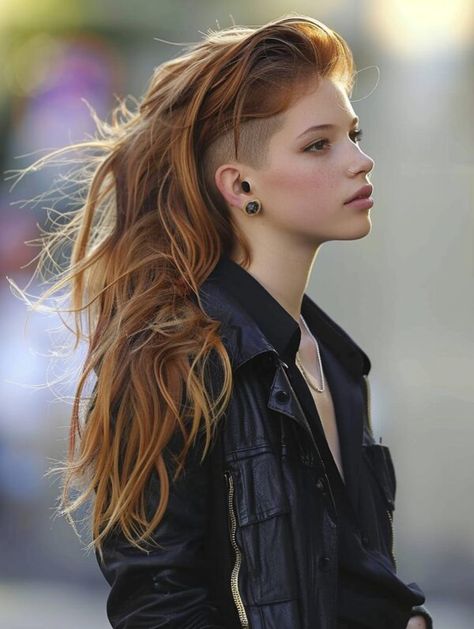 Explore Styles for Long Hair with Shaved Sides Hair Styles For Half Shaved Head Style, Long Lesbian Hairstyles, Mohawk Long Hair For Women, Viking Undercut Women, Long Hair Sides Shaved, Undercut Long Hair Women, Long Undercut Hairstyles Women, Women With Shaved Sides, Side Shaved Hairstyles Long Hair