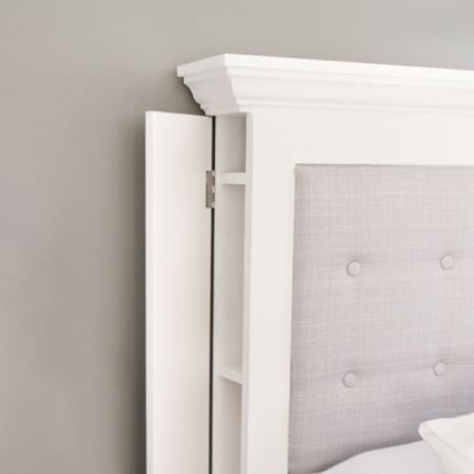 King Headboard With Side Storage, Diy Headboard With Hidden Storage, King Storage Headboard Diy, Padded Headboard With Shelf, Behind Headboard Storage, Headboard Hidden Storage, Diy Storage Headboard Ideas, Hidden Storage Headboard, Headboard With Hidden Storage