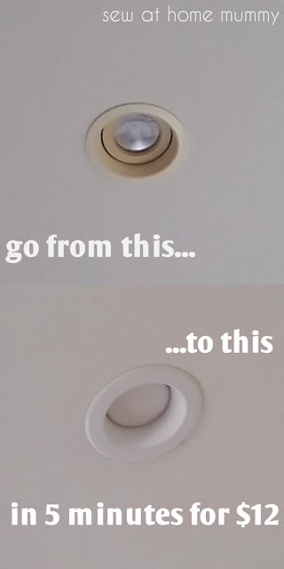 Sew at Home Mummy DIY | quick and easy upgrade to recessed can pot down lights | cheap replacement retrofit recessed lights | LED lights | basement lighting Mummy Diy, Recessed Lights In Kitchen, Easy Home Diy Upgrades, Lighting Updates, Basement Lighting, Down Lights, Diy Terrarium, Recessed Lights, Diy Dining Room