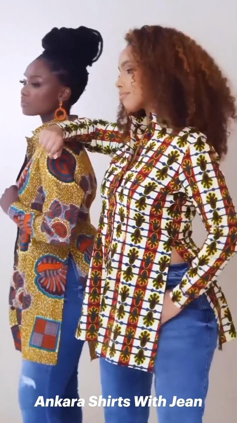 Ankara Shirts With Jean, Long Sleeves Shirts Made With Quality Ankara Materials, Ankara Long Sleeves Shirts, African Print Shirt, African Blouses, African Tops, African Print Tops, Ankara Tops, African Print Dress Ankara, Afrikaanse Mode, Short African Dresses