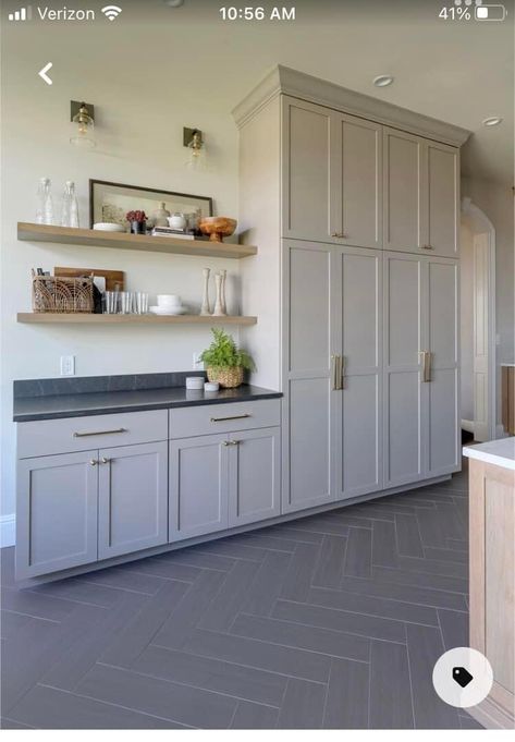 White Oak Island, Overlay Cabinets, Herringbone Tile Floor, Rift Sawn White Oak, Full Overlay Cabinets, Artisan Kitchen, Wolf Appliances, Iron Kitchen, Kitchen Custom