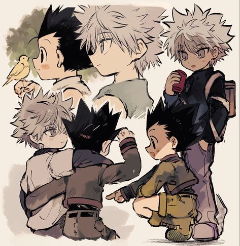 Killugon Fanart Older, Cartoon Poses Reference, Hunter X Hunter Fan Art, Hunter X Hunter Art, Hunter X Hunter Fanart, Gon And Killua, Hunterxhunter Killua, Gon Killua, Yoshihiro Togashi