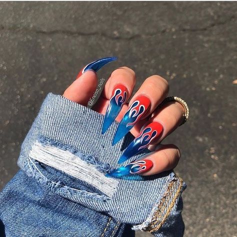 Design Pedicure, Ice Nails, American Nails, Couture Nails, Stiletto Nail Art, Flame Design, Almond Acrylic Nails, Jelly Nails, Halloween Nail Art