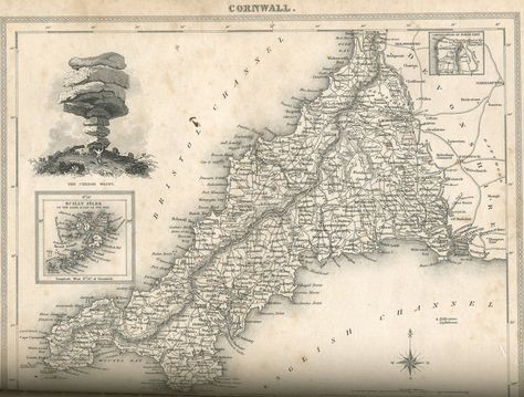 CORNWALL (1830) | from "Devonshire and Cornwall Illustrated"     ✫ღ⊰n Praa Sands, Cornwall Map, Map Tattoos, Truro, Cornwall England, Irish History, Isles Of Scilly, Modern Map, St Ives