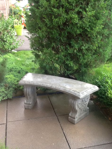 Cement bench in the front garden, a gift from my husband because sometimes you just need to sit and enjoy . . . Front Garden Bench Ideas, Cement Bench In Garden, Cement Garden Bench, Cement Benches Outdoor Seating, Concrete Bench Seat, Cement Bench, Garden Globes, Cement Garden, Front Walkway