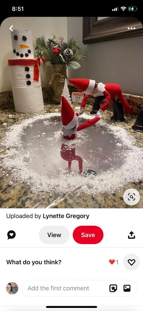 Elf On The Shelf Ideas!!! | *not my photo* it took me longer than I’d like to admit to even figure out how they did this | Facebook Elf On Shelf Funny, Elf Ideas Easy, Awesome Elf On The Shelf Ideas, Elf Activities, Elf Antics, Elf Fun, Merry Christmas Ya Filthy Animal, Over Sink, Twelve Days Of Christmas