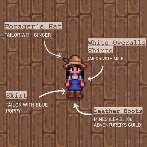 Vanilla Stardew Valley, Stardew Valley Character Outfit Ideas, Stardew Valley Discord Banner, Stardew Spring Outfit, Stardew Valley Tailoring Outfits, Stardew Clothes Ideas, Stardew Summer Outfit, Stardew Valley Clothing Ideas, Stardew Vally Outfits