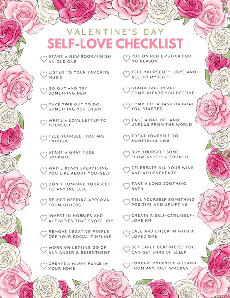 Self Love Checklist, Writing A Love Letter, Practicing Self Love, Valentine Activities, Self Care Bullet Journal, Love Challenge, Journal Writing Prompts, Love Tips, Self Growth