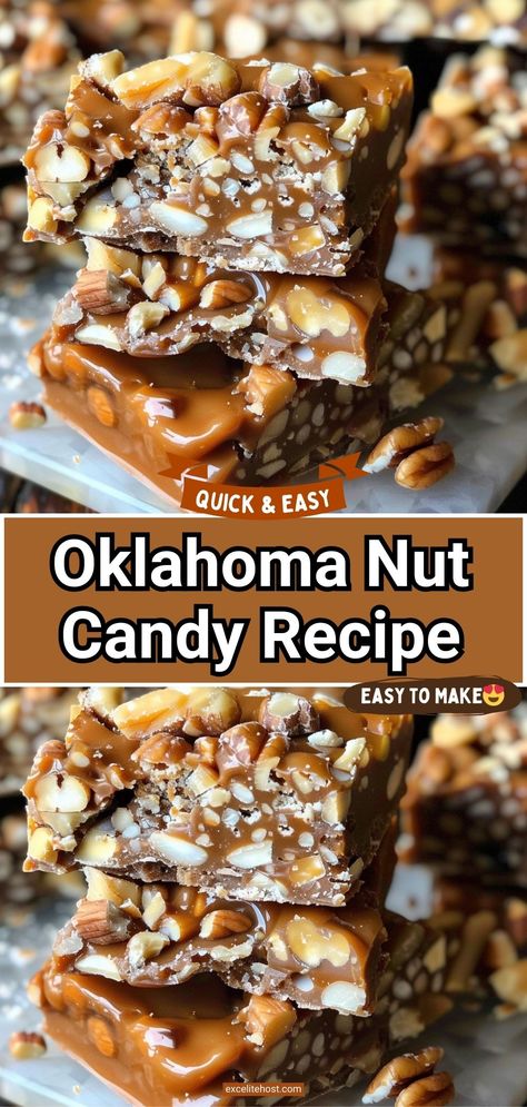 Until recently, I had never heard of Oklahoma Nut Candy. The name alone was enough to grab my attention and after a little research I learned this candy has quite the history! Oklahoma Nut Candy Recipe, Oklahoma Nut Candy, Martha Washington Candy, Homemade Candy Bars, Easy Christmas Candy Recipes, Almond Roca, Crockpot Candy, Easy Candy Recipes, Chocolate Candy Recipes