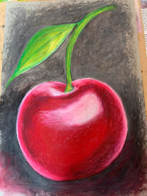 Pastel Fruit Drawing, Pastel Colours Drawing, Fruits Pastel Drawing, Oil Pastel Fruit Drawings Easy, Oil Pastel Fruit Drawings, Oil Pastel Fruit, Soft Pastel Fruit Drawing, Cherry Oil Pastel, Oil Pastel Art For Beginners