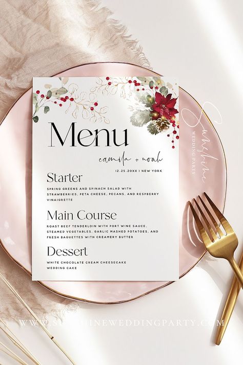 Christmas Menu Template, Cheesecake Wedding Cake, Cards For Wedding, Menu Card Template, Menu Printable, Printable Menu, Christmas Menu, Shower Bebe, Dinner Menu