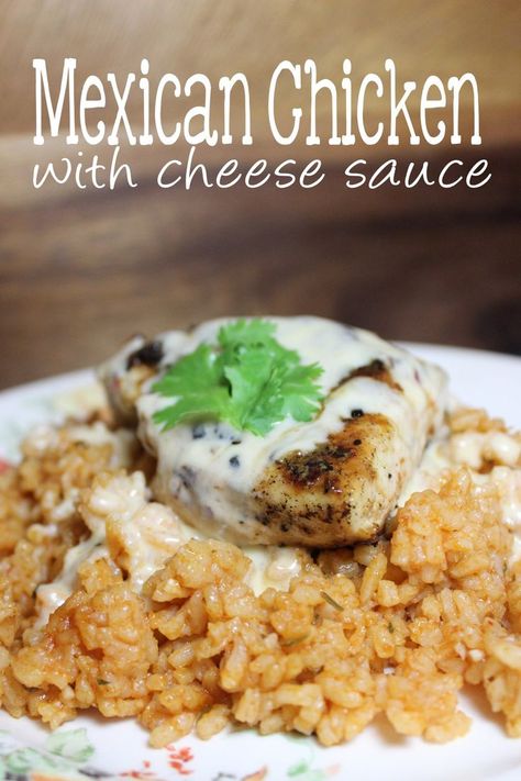 Mexican Chicken with Cheese Sauce Mexican Cheese Chicken, Chicken And Rice With White Sauce, Mexican Flavored Chicken, Mexican Chicken Seasoning Recipes, Mexican Sauce For Chicken, Cheese Sauce For Tacos, Mexican Chicken Cheese And Rice, Mexican Chicken And Cheese, Chicken Cheese And Rice Mexican Recipe