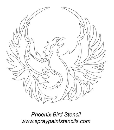 http://www.spraypaintstencils.com/a-zlistings/phoenix-bird-stencil.gif Phoenix Tattoo Back, Phoenix Stencil, Pumpkin Carving Stencils Templates, Bird Silhouette Art, Wood Etching, Phoenix Bird Tattoos, Bird Outline, Pinstripe Art, Rococo Art