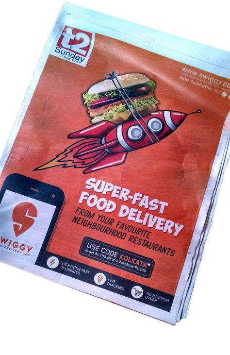 Fast Delivery Creative Ads, Print Ads Design, Swiggy Food Delivery, News Paper Design, Delivery Food, Art With Meaning, Advertisement Design, Delivery App, Ads Design