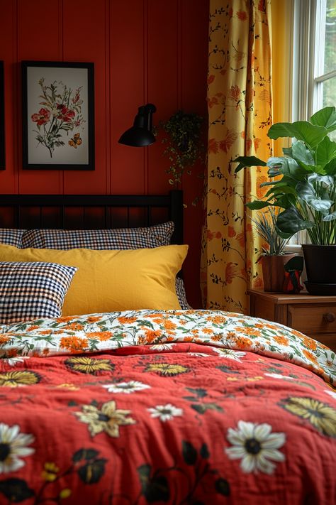 Red and yellow bedroom decor can be bold and playful, adding a touch of personality to your space. This color combination is perfect for those who want to create a lively and energizing atmosphere. Explore these 20 unique ideas and find inspiration for your next bedroom design. Primary Color Bedroom, Red And Yellow Bedroom, Yellow Kids Bedroom, Red Bedroom Walls, Window Trim Paint, Mustard Bedroom, Red Headboard, Yellow Bedroom Ideas, Red Accent Wall