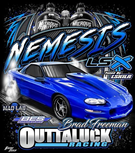 Nemesis and Outtaluck racing  new gear coming up at Konstant Design #lsx #nemesis #Camaro  #besracingengines #madlab #nitrousoutlet… Dung Beetle, Jordan Logo Wallpaper, Cool Shirt Designs, Jordan Logo, Racing Art, Logo Wallpaper, Racing Shirts, Branding Your Business, Drag Cars