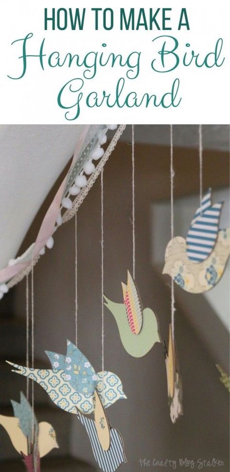 How to make a hanging bird garland from the Flock Together Apostrophe S Craft Kit. Beautiful home decor, nursery decor or party decor perfect for spring. Apostrophe S, Bird Garland, Parties Decorations, Diy Frühling, Bird Nursery, S Craft, Bird Mobile, Dollar Store Christmas, Diy Birds