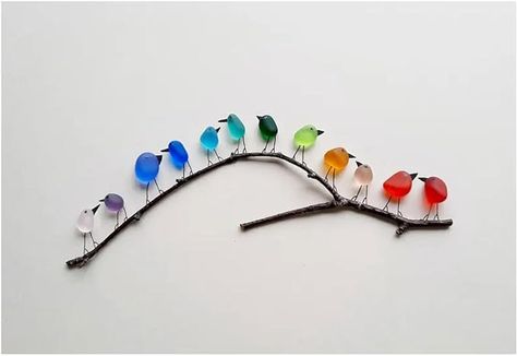 Amazon.com: LyneeRan Sea Glass Rainbow Birds, Sea Glass Birds on Branch, Framed Unique Handmade Wall Art, Rainbow Bird Wall Decor Suitable for Bedroom and Living Room(12 birds, Frameless) : Home & Kitchen Sea Glass Birds, Birds On Branch, Bird Wall Decor, Art Sea, Rainbow Glass, Hanging Crystals, Bird On Branch, Handmade Wall Art, Bird Wall Art