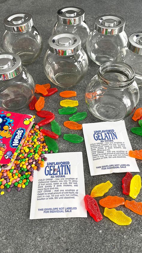 Mini Jello Fish Tank Party Treat Fish Theme Party Favors, Fish Themed Food, Beach Theme Food, 44 Birthday, Adult Birthday Party Ideas, Gummy Fish, Fish Party, 80 Birthday, Blue Jello