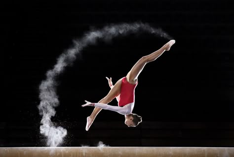 The reason I chose this photo was because of the way he really did wait for the perfect moment to capture the way chalk moves through the air while also making the gymnast be the focal point of the whole photo . Immediately my eyes were drawn to her and later what was around her this is a fantastic action shot that is why I chose it . :) Gymnastics Chalk, Competitive Gymnastics, Chalk Photography, Gymnastics Wallpaper, Chalk Photos, Sports Advertising, Pretty Photography, Gymnastics Poses, Gymnastics Photos