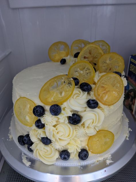 Lemon Blueberry Birthday Cake, Lemon Blueberry Cake Decoration, Anniversary Desserts, Marscapone Whipped Cream, Lemon Blueberry Layer Cake, Blueberry Wedding, Anniversary Dessert, Lemon Layer Cake, Lemon Blueberry Cake