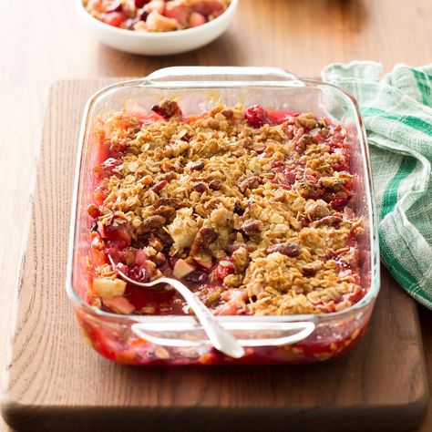 Fresh Plum Crumb Dessert Recipe | Taste of Home Rhubarb Crumble Recipe, Baked Fruit Desserts, Fruit Cobbler Recipe, Cranberry Crisp, Apple Cranberry Crisp, Cranberry Pear, Cranberry Dessert, Rhubarb Crisp, Rhubarb Crumble