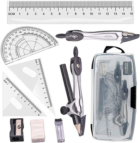 Tuloka Drafting Compass Set 10pcs School Maths Protractor Set Rulers for Student Maths and Home Schooling Drafting in Carry Case : Amazon.co.uk: Stationery & Office Supplies Drafting Compass, Maths Learning, Drawing Circles, Geometric Compass, Pencil Accessories, Ruler Set, Scientific Calculator, School Supplies Shopping, Math Geometry