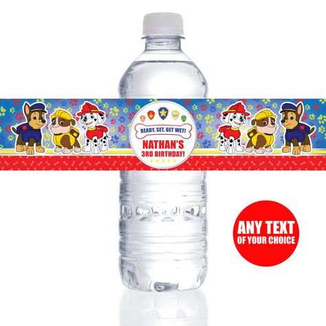 Paw Patrol PERSONALIZED Bottle Labels - 10 Pk Party Supplies Canada - Open A Party Paw Patrol Crafts, Paw Patrol Party Supplies, Personalised Bottle Labels, Paw Patrol Decorations, Cardboard Letters, Patrol Party, Editable Labels, Paw Patrol Party, Personalized Bottles